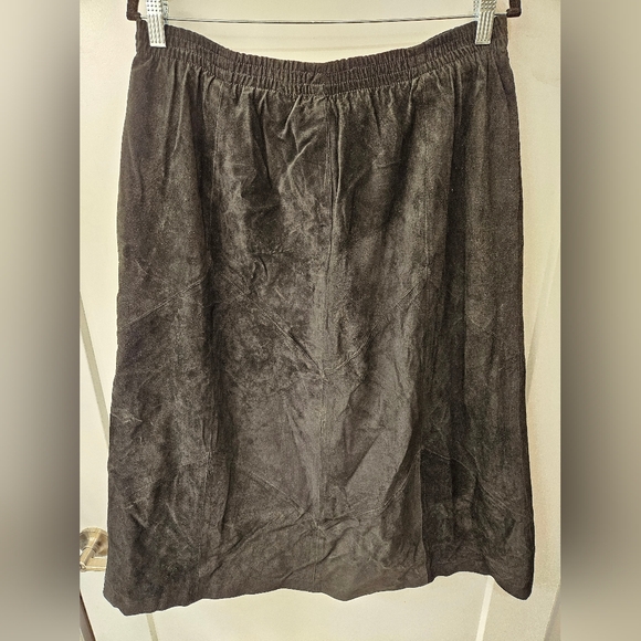 Vintage - Suede "Changes" Fully Lined Black A Line Midi Skirt - Size 10 - Picture 1 of 5